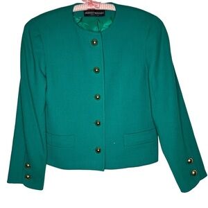 Vintage Herbert Grossman Kelly Green Short Blazer Sz 12 Chunky Gold Buttons USA